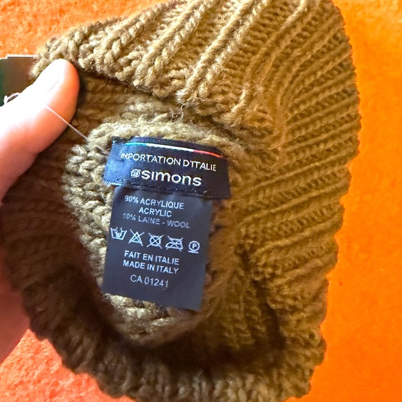 Khaki brown touch of wool chunky hat tuque beanie made in Italy NWT - Picture 7 of 7